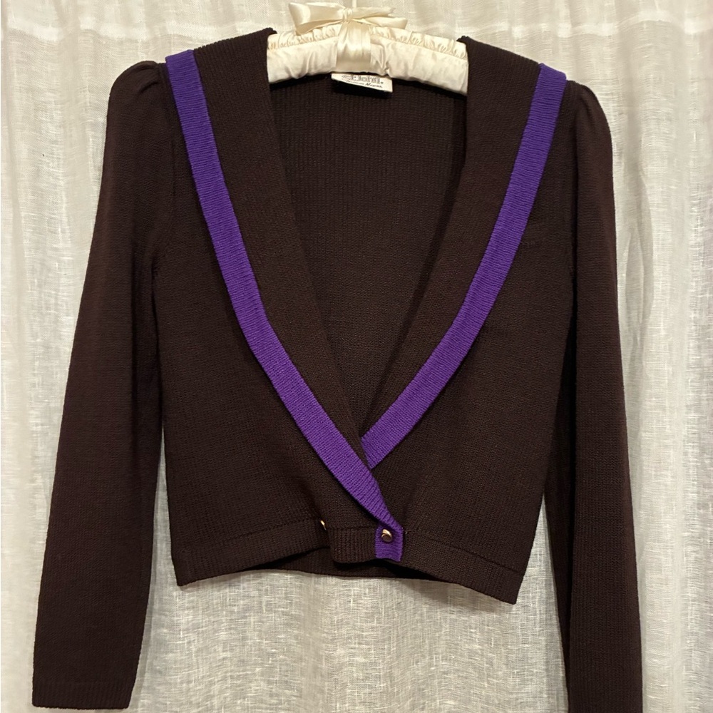 Vintage St John knit brown suit with Purple Trim